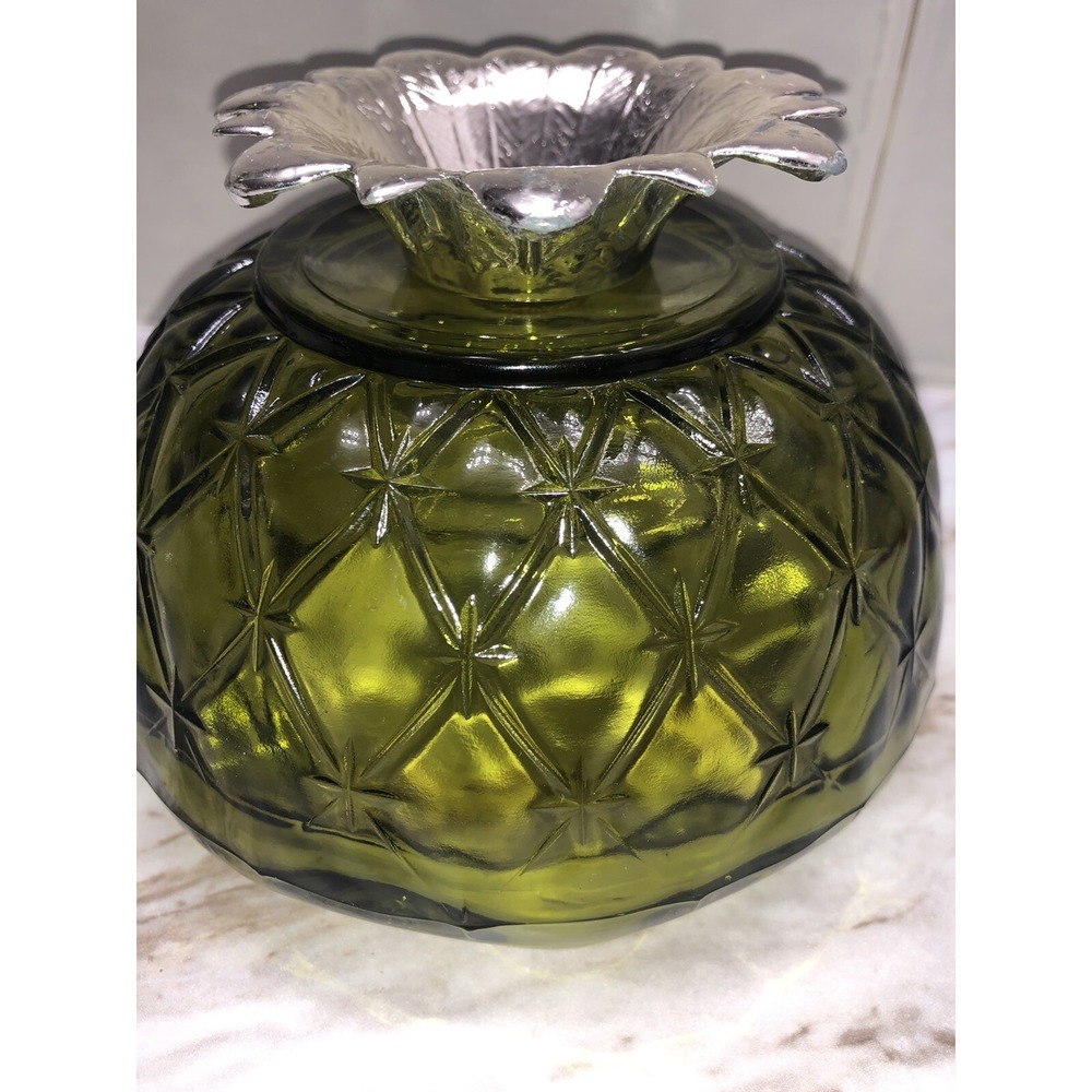Vintage 1960s Indiana Glass Bowl Quilted Duette Pattern Bowl Metal Pedestal. - Picture 6 of 9